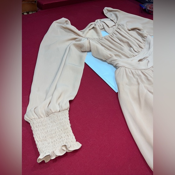 Exlura beige tan nude DRESS square Stretch Neck Long Ruffle sleeve Flowy Ties 2X - Picture 14 of 14